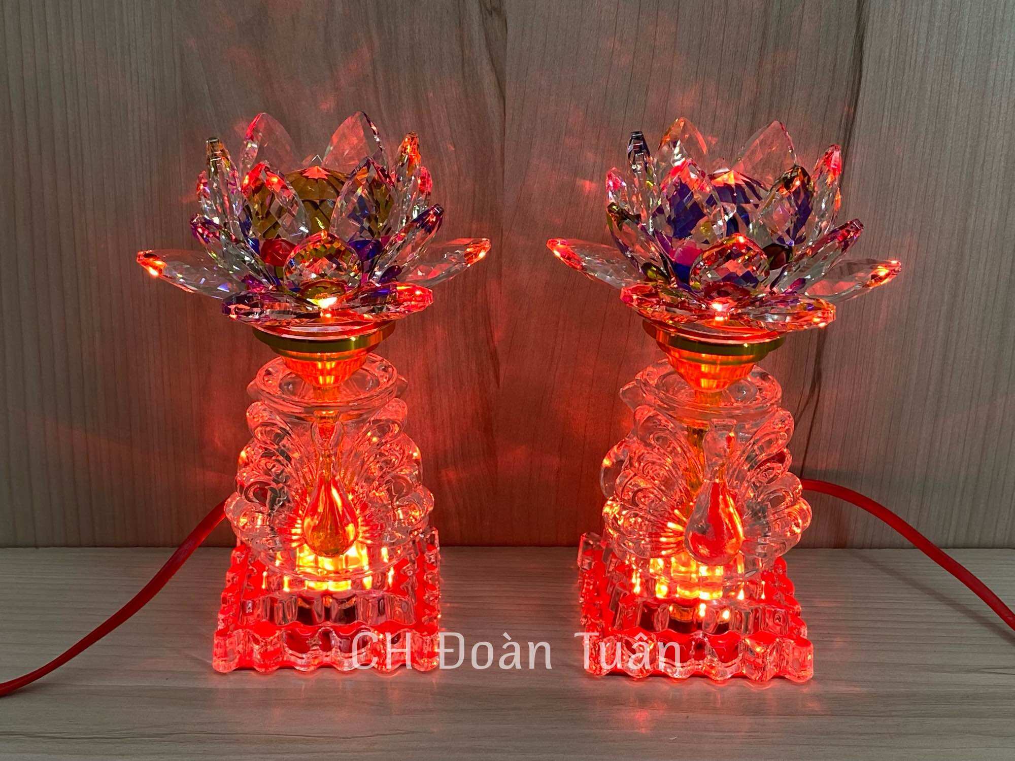 MỘT ĐÔI ĐÈN THỜ PHA LÊ HOA SEN KIỂU DÁNG THIÊN NGA