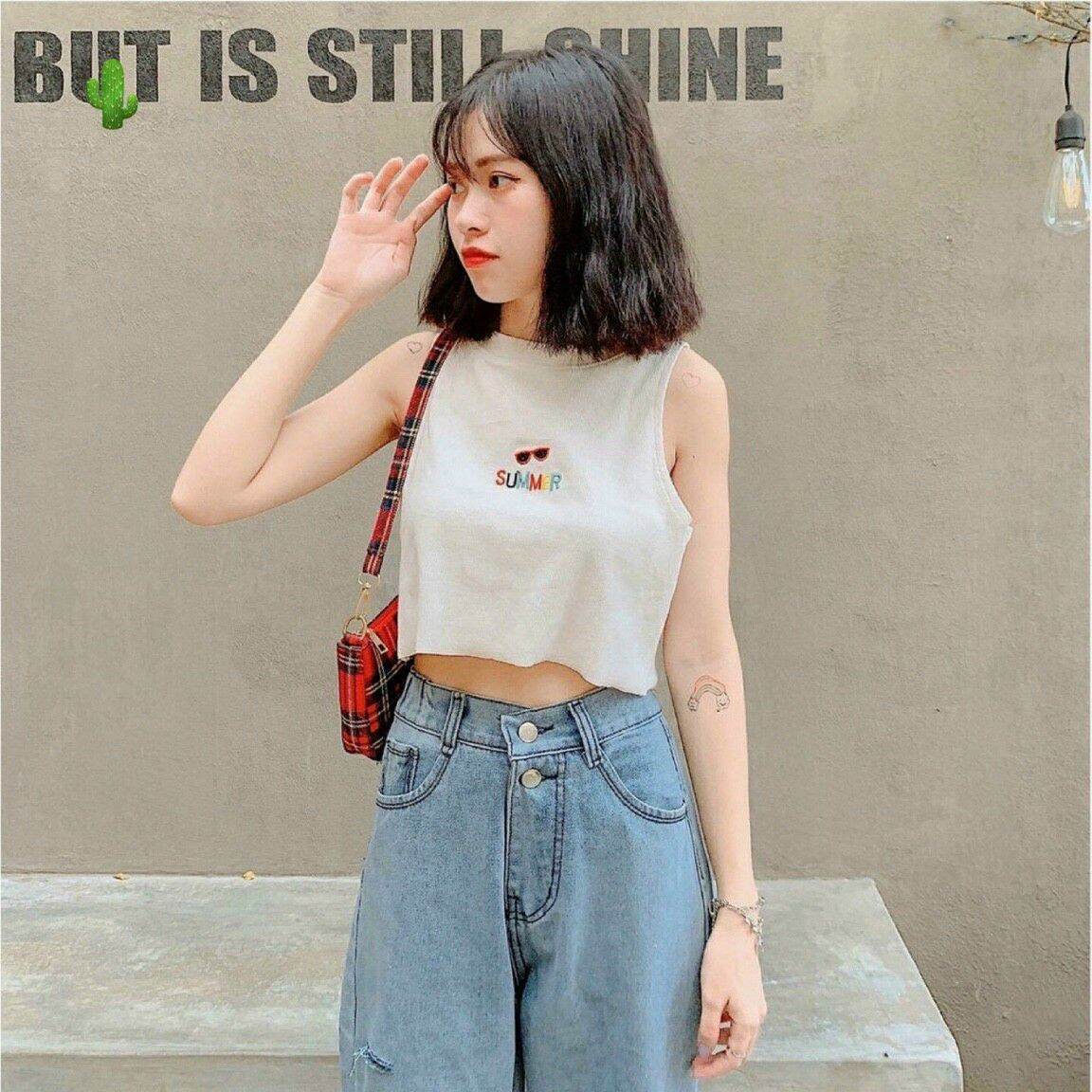 [HCM]ÁO CROPTOP TANKTOP HÌNH THÊU
