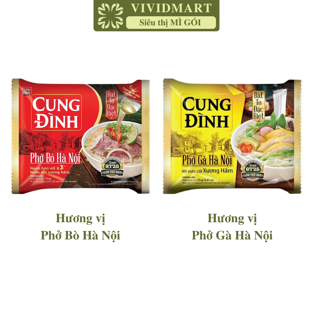 [GÓI LẺ] - AFOTECH - Phở Cung Đình 2 vị: Bò, Gà, Phở Hà Nội Cung Đình, Phở ăn liền Cung Đình phở Hà Nội (68g/gói)