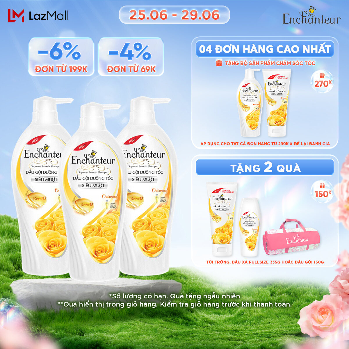 Combo 3 Dầu gội dưỡng tóc siêu mượt Enchanteur Charming Keratin 650gr/Chai