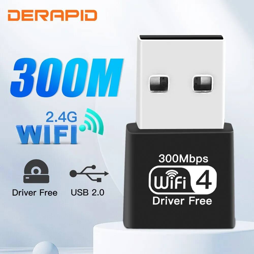 Derapid 2.4ghz wifi usb adapter đầu thu không dây mạng 300m dongle usb 2.0 cho máy tính/laptop lái xe miễn phí cho windows 7/8/10/11