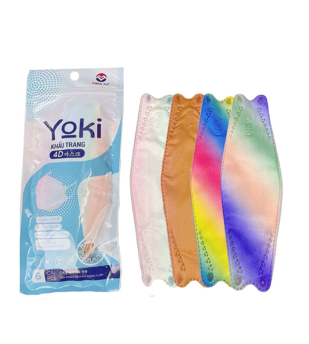 1 thùng 50 bịch khẩu trang 4d yoki màu loang - kháng khuẩn 4 lớp 1 bịch/6 cái