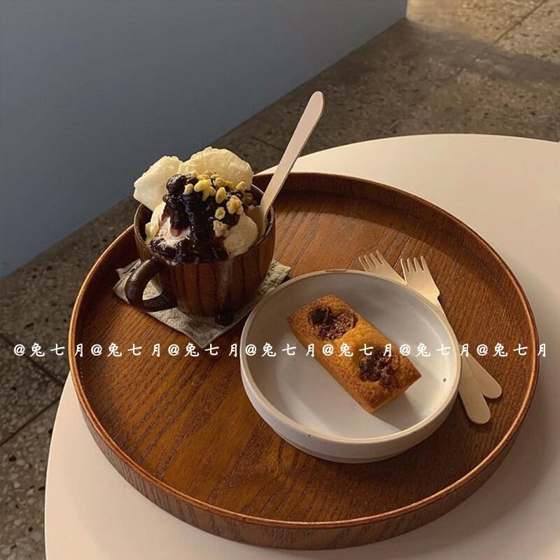 Khay đựng gỗ hình tròn khay ăn phong cách instagram khay đựng trà bằng gỗ kiểu nhật khay đựng cốc gia dụng khay đựng bánh kem
