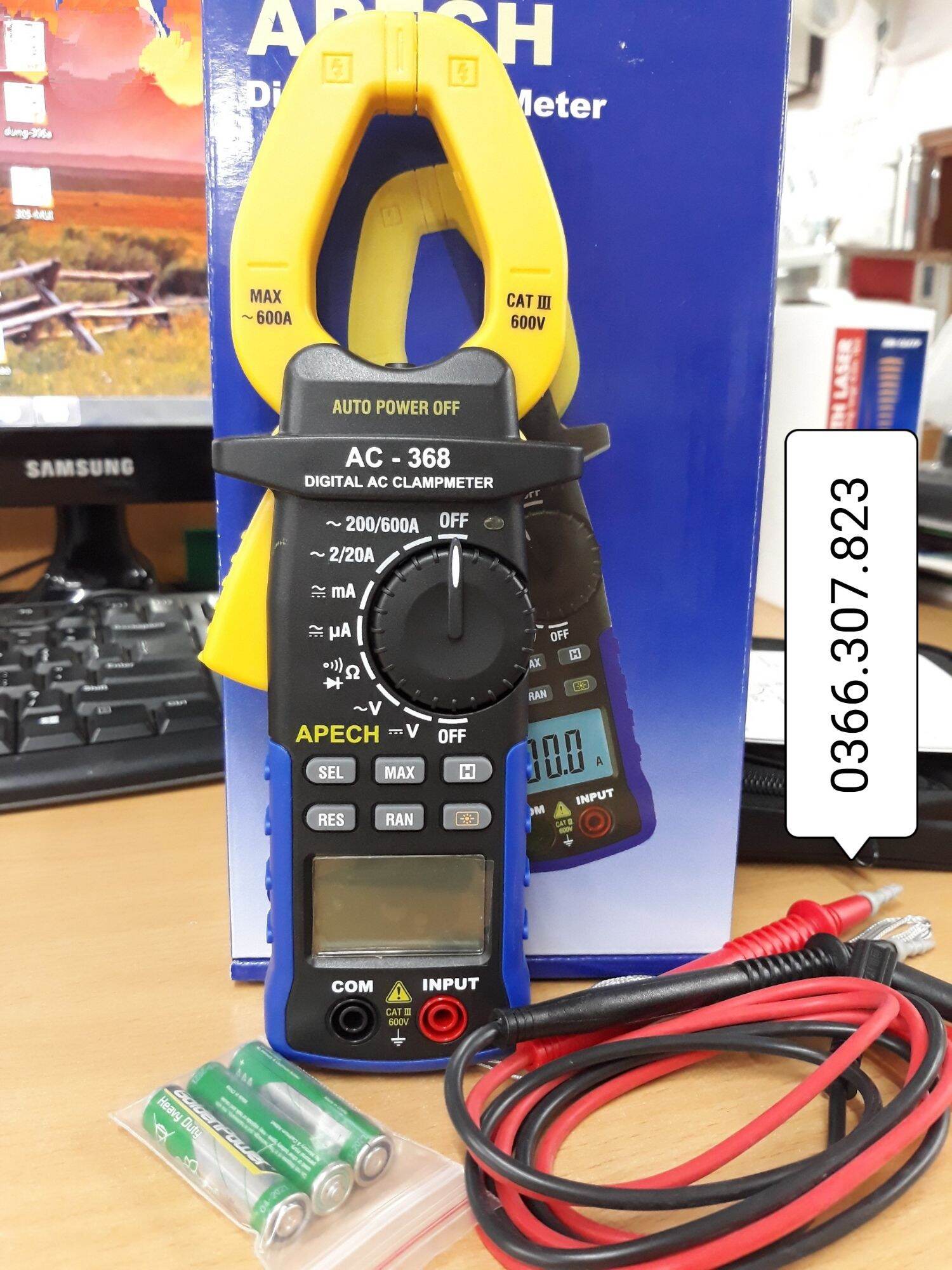 [Hcm]Ampere Clamp Meter for Measuring Ac Current Apech Ac-368 (600A)