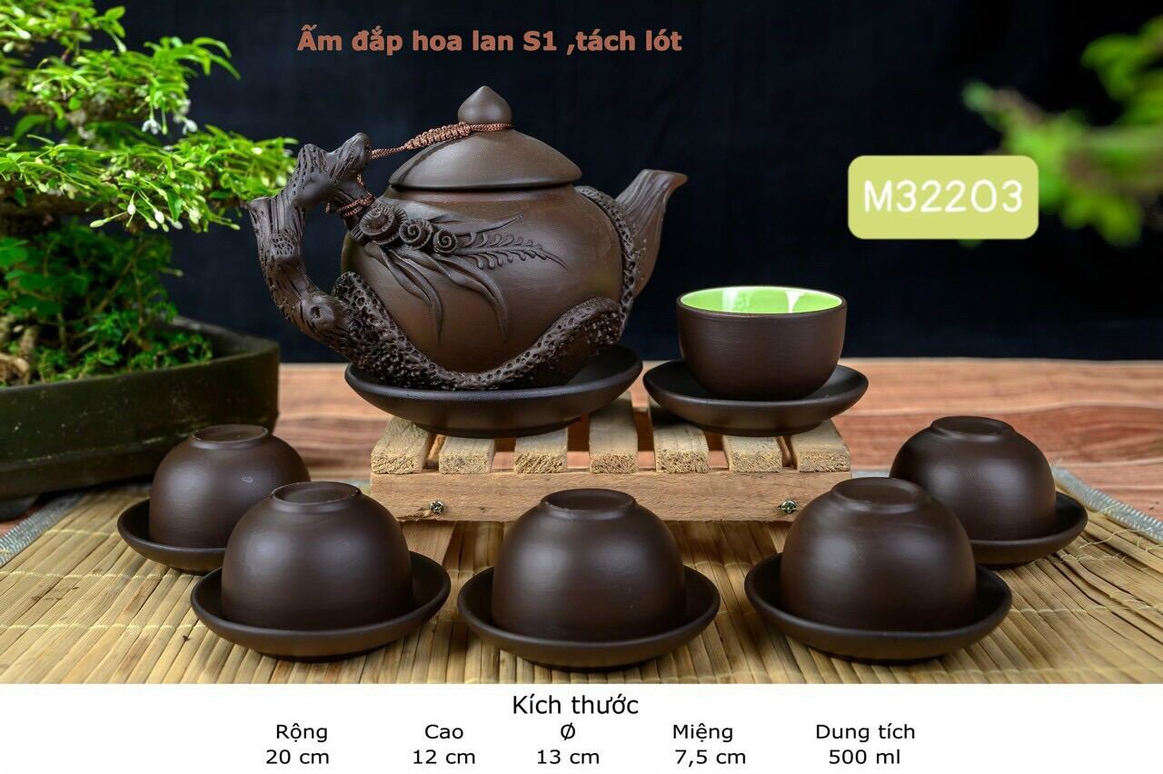 Bộ ấm chén gốm sa tử. gốm sứ bát tràng.