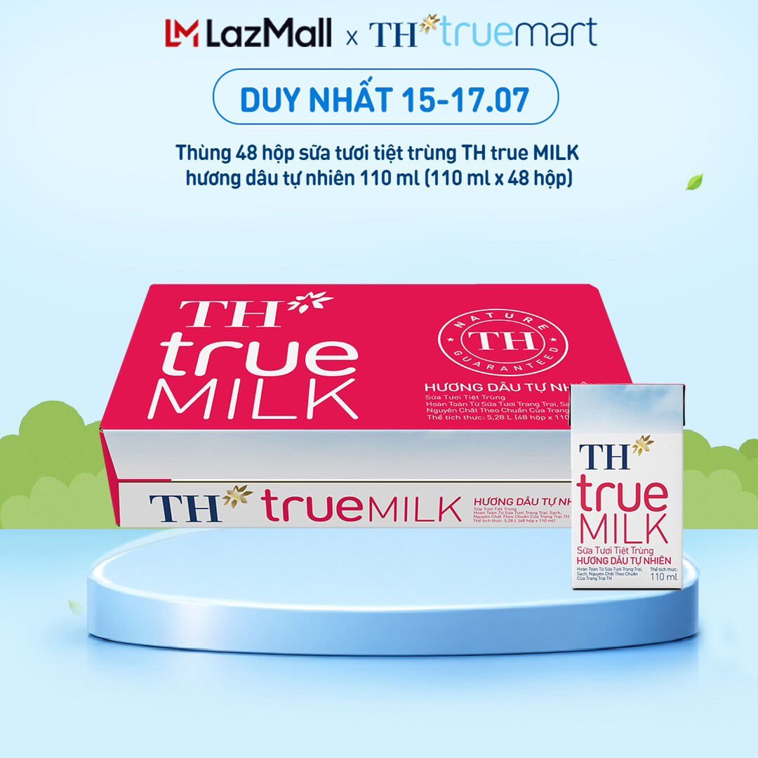 Thùng 48 hộp sữa tươi tiệt trùng TH true MILK hương dâu tự nhiên 110 ml (110 ml x 48)