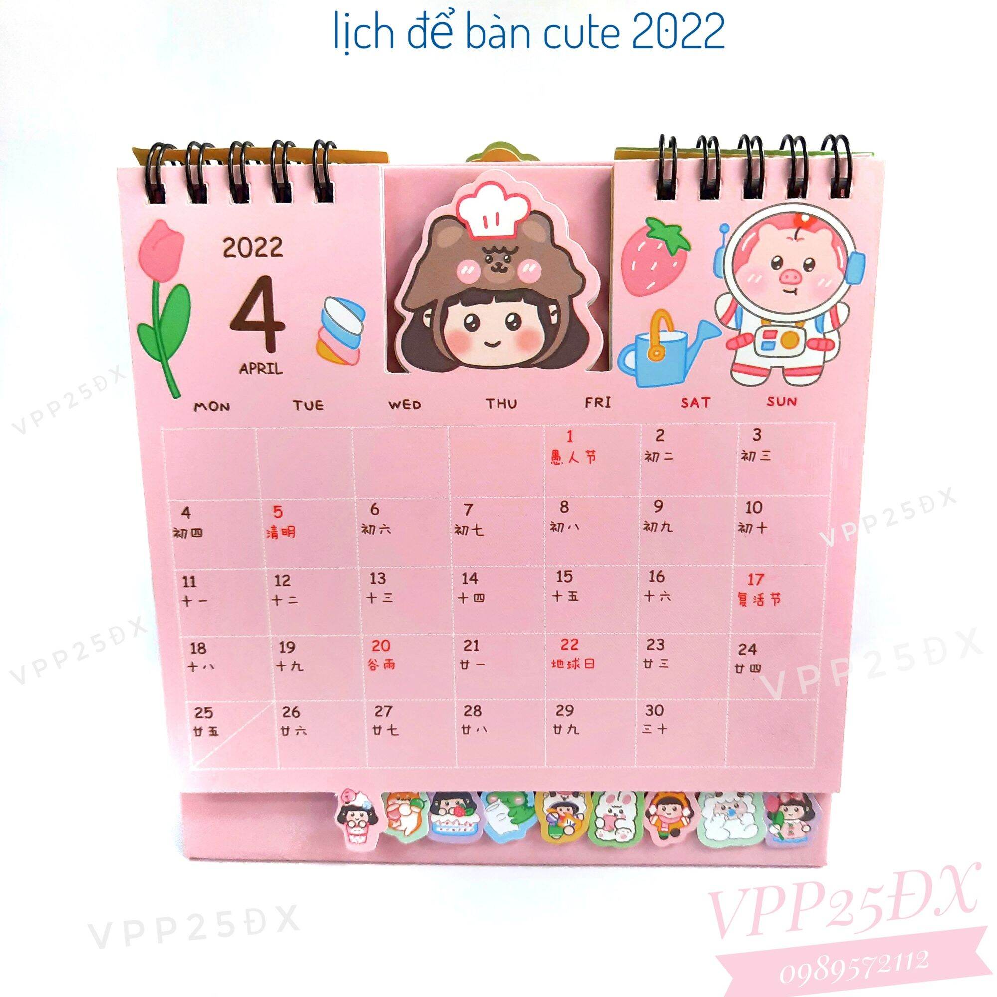 Lịch để bàn cute 2022. (15cm * 16cm).