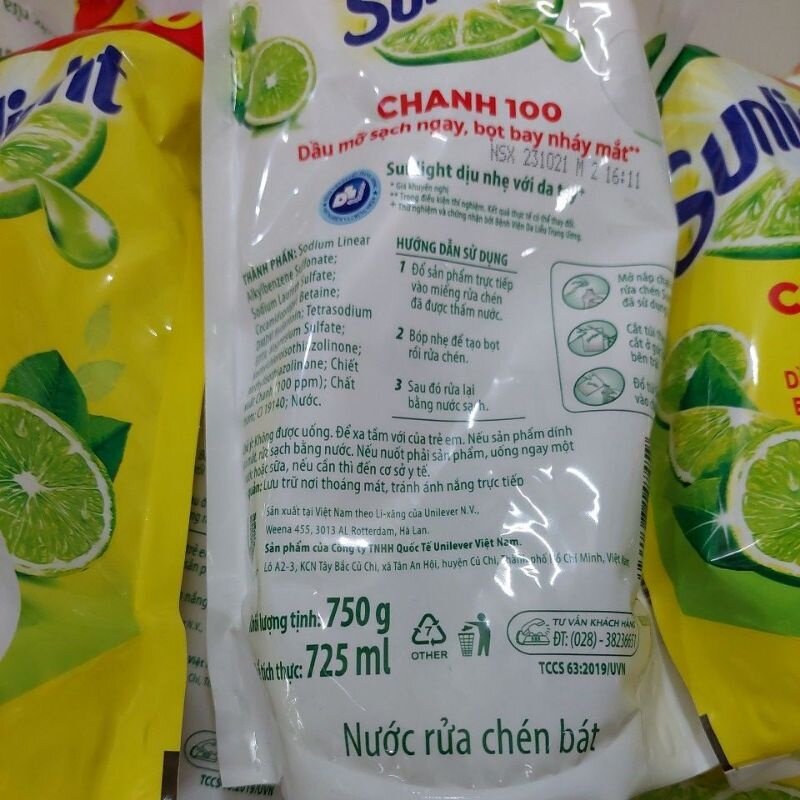 COMBO 3 GÓI NƯỚC RỬA CHÉN SUNLIGHT CHANH 750G
