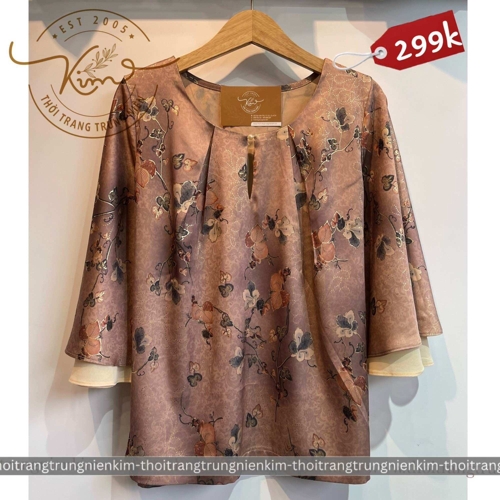 Set áo lụa kim sa tay lót voan thiết kế đặc biệt sang trọng quý phái