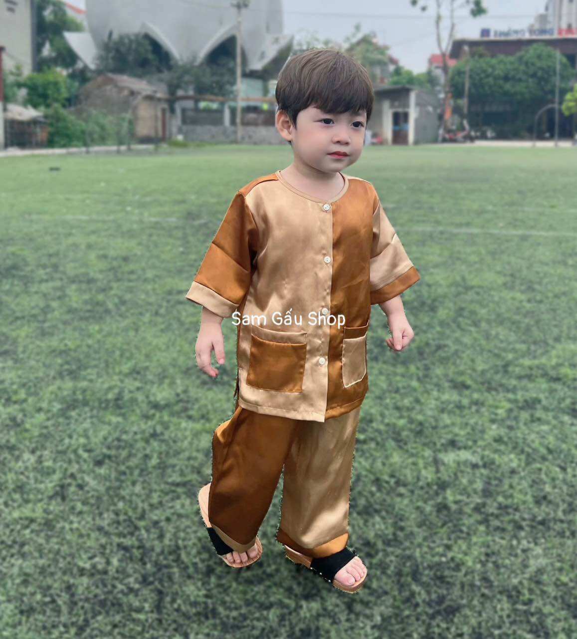 Bà Ba lụa ghép Nâu bé trai bé gái từ 7-35kg SamGau Shop