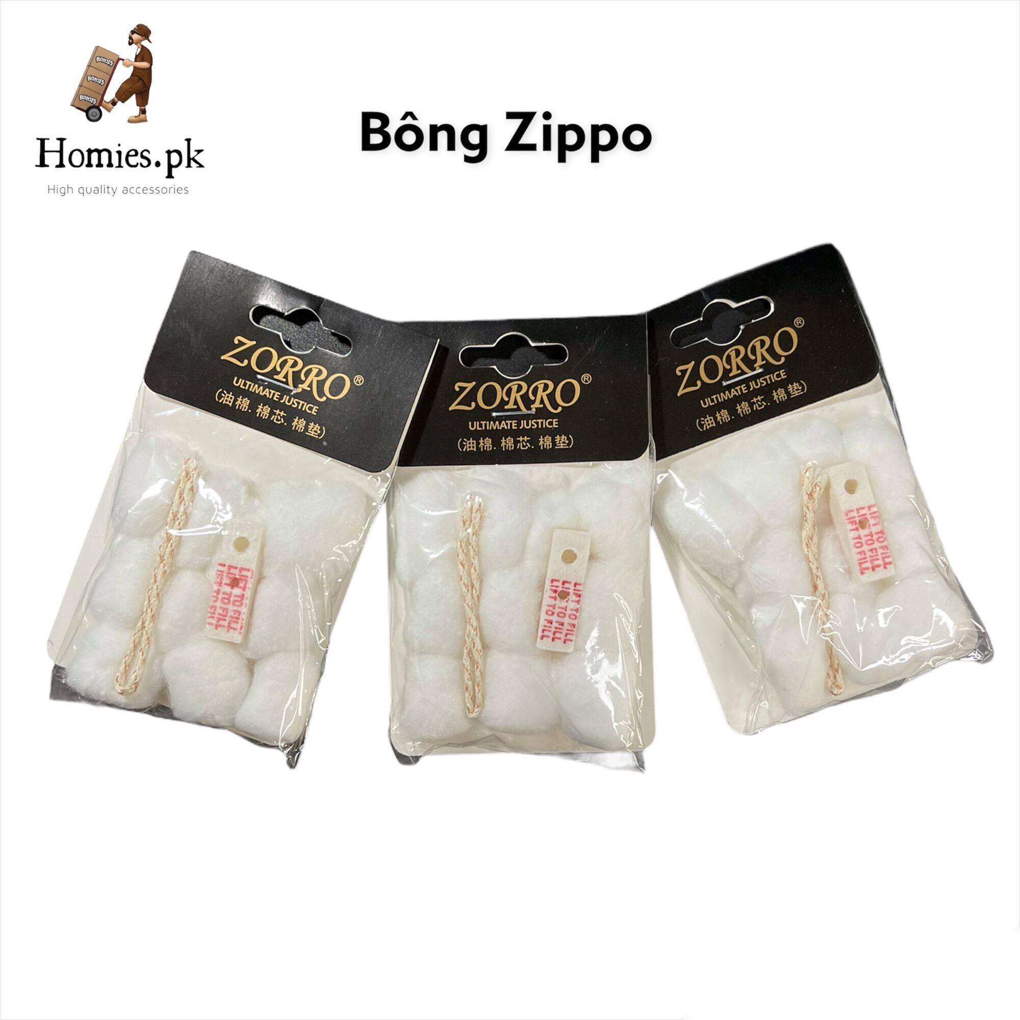 Bông zippo, bông chuyên dụng cho zippo kèm chặn xăng và 12cm bấc tim zippo- homies.pk