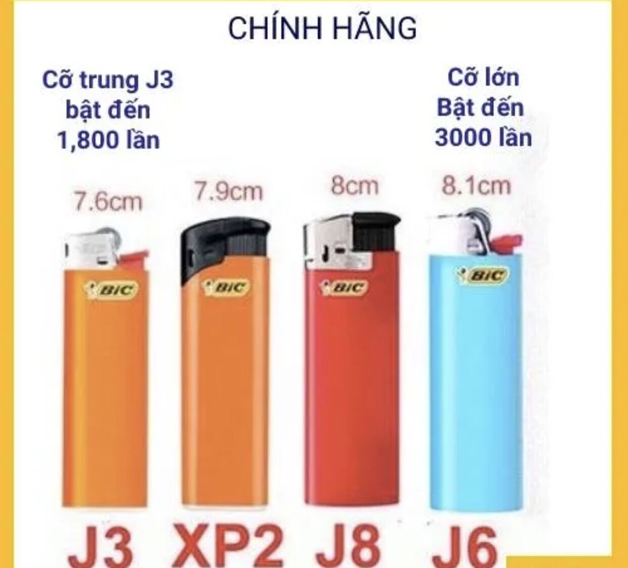 50 cái Bật ga Bic J3 Pháp size trung