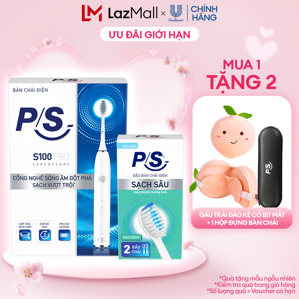 Bộ Bàn Chải Điện P/S S100 PRO màu trắng  Bộ 2 đầu chải thay thế Sạch Sâu
