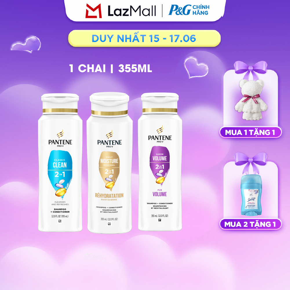 Dầu Gội Xả PANTENE Nhập Khẩu Mỹ 2IN1 Hương Classic Clean/ Sheer Volume/ Moisture Renewal Chai 355ML