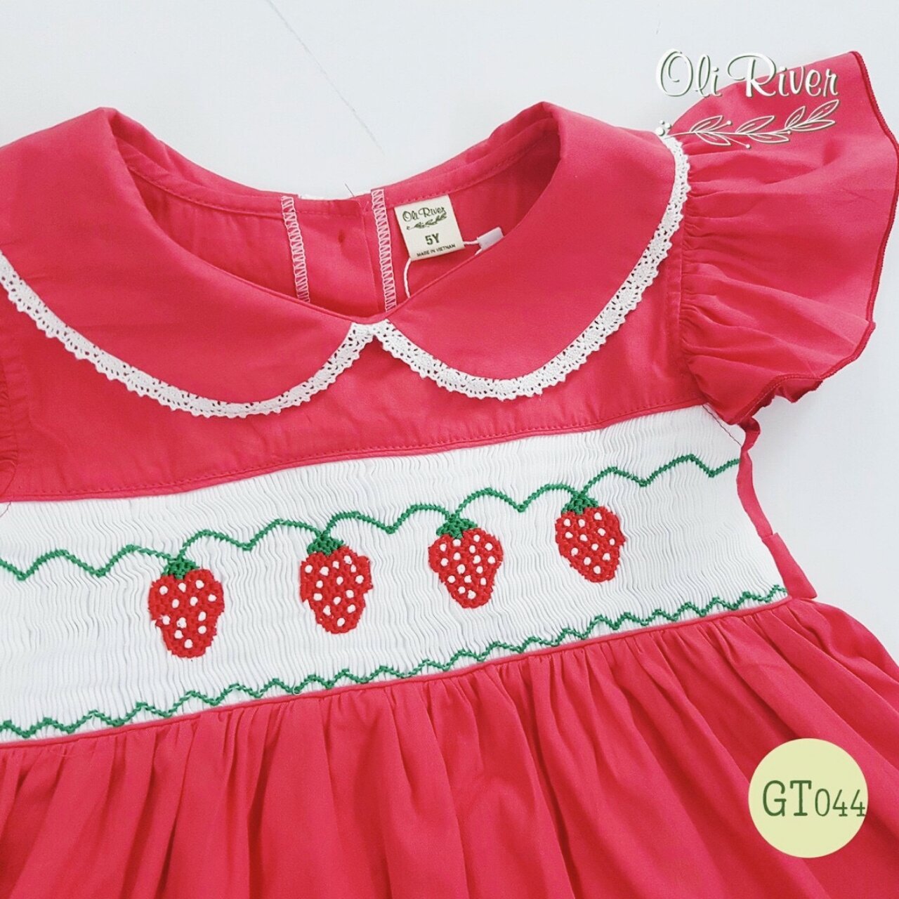 ĐẦM SMOCK CỔ SEN THÊU DÂU TÂY 