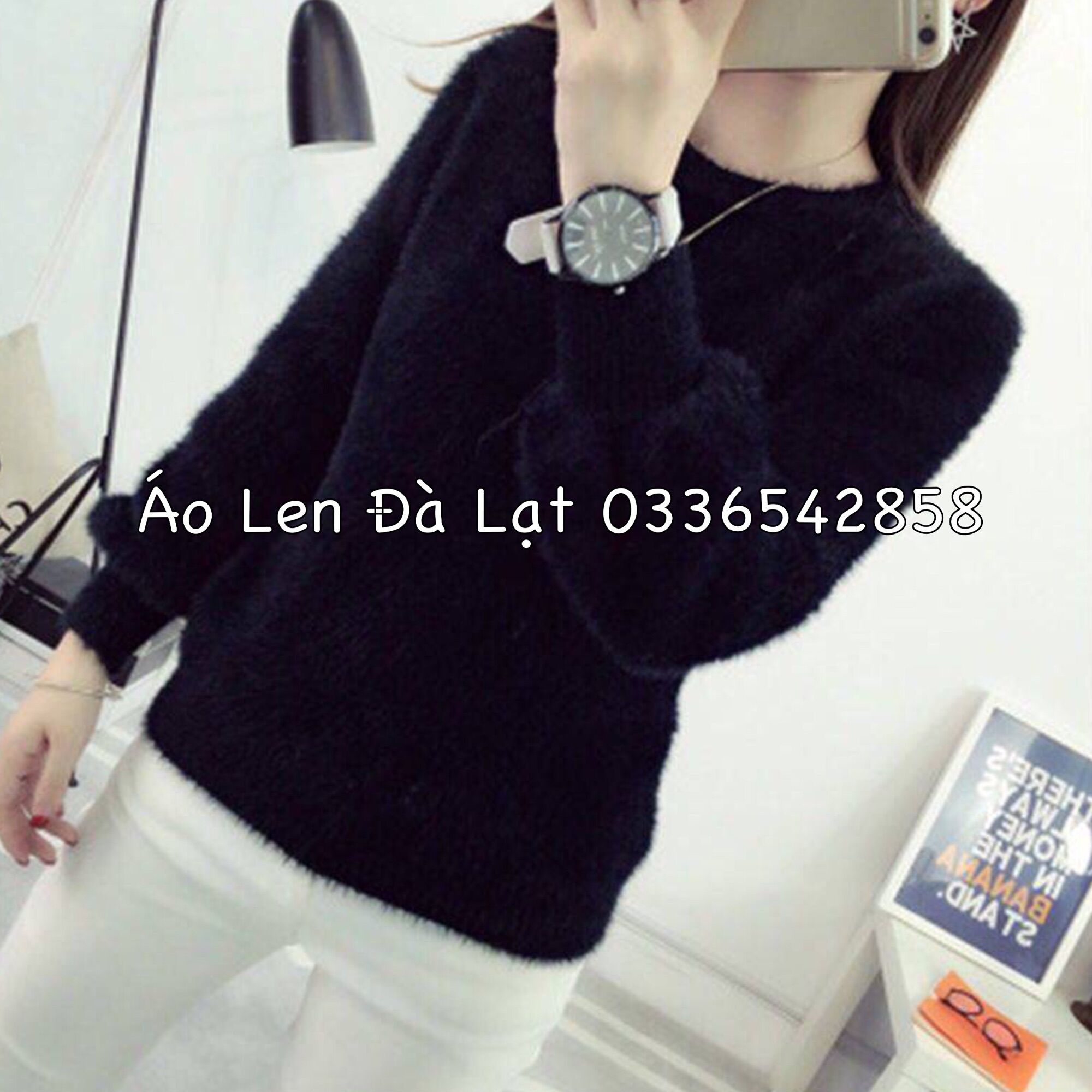 Áo len nữ cổ tròn lông thỏ!
