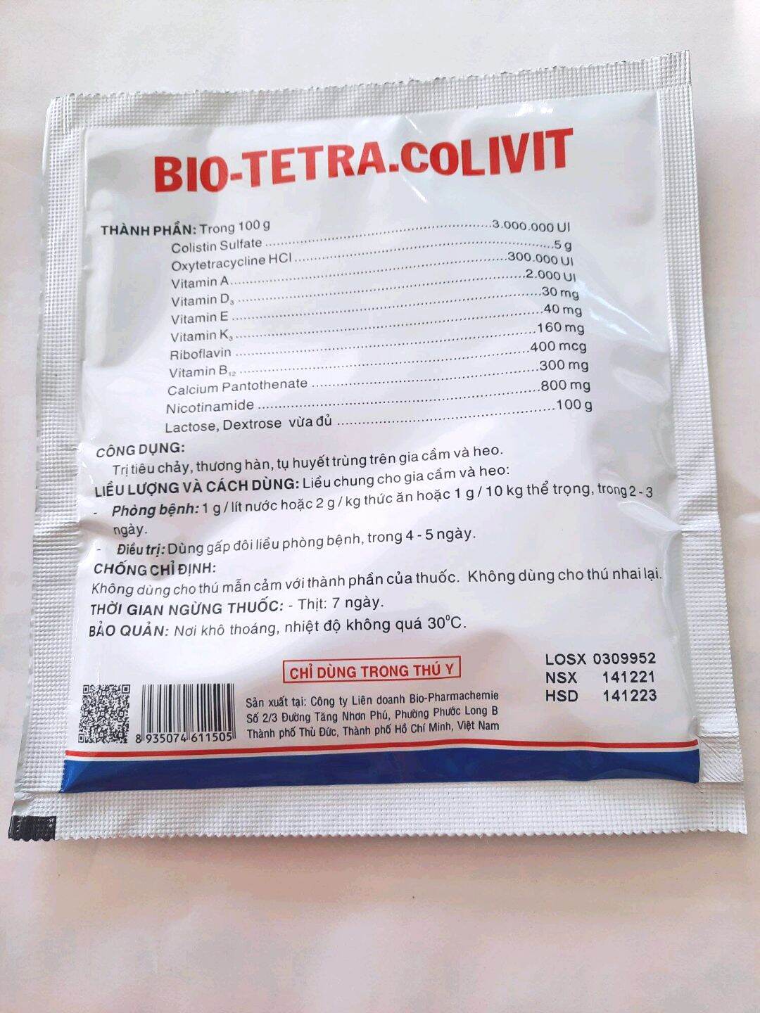 BIO-TETRA_COLIVIT 100g ÚM GÀ, VỊT, CÚT CON