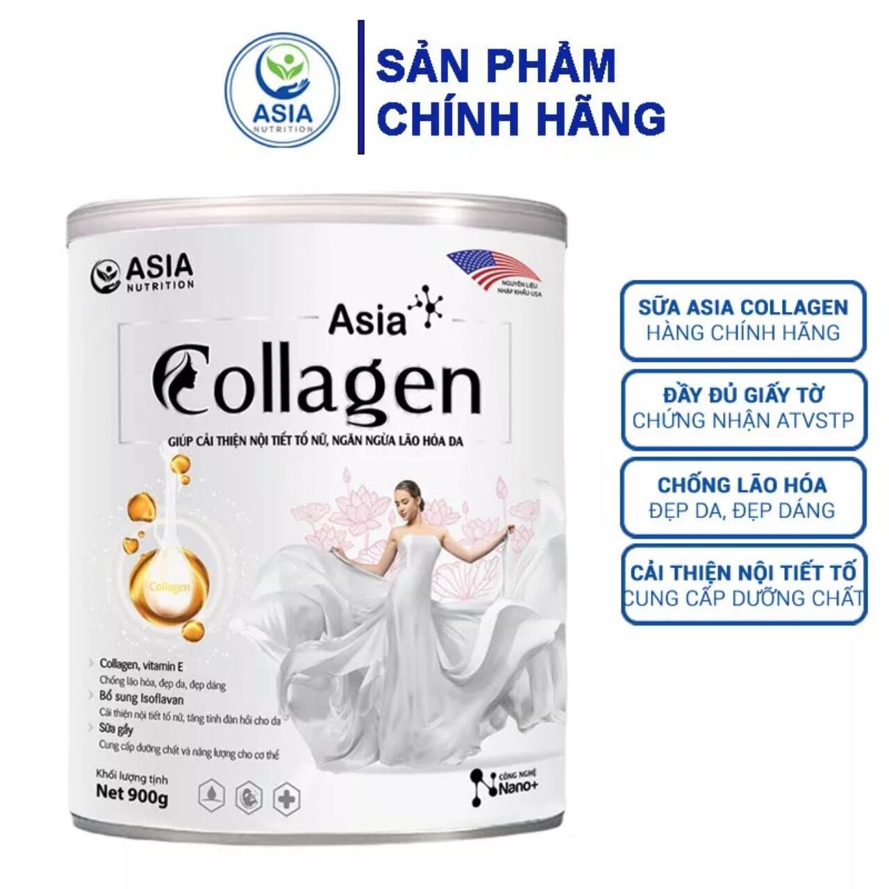 Sữa bột collagen asia 900g, date 2025 - 2026, giữ dáng, đẹp da.