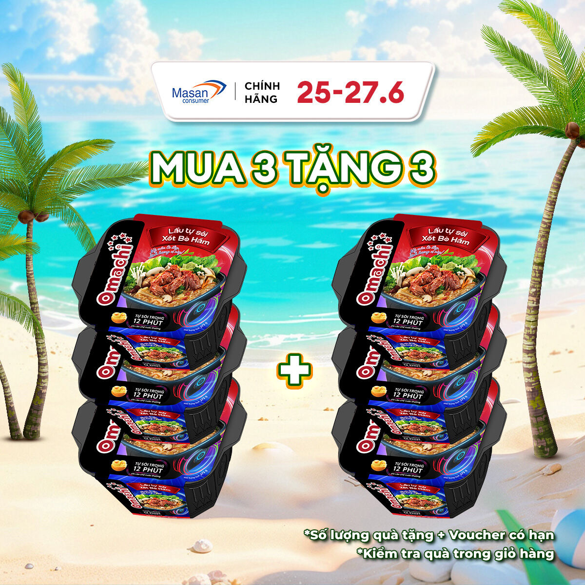 [HSD: 26.8.25] [Mua 3 tặng 3 hộp] Combo 3 Omachi Lẩu Tự Sôi Xốt Bò Hầm 276g