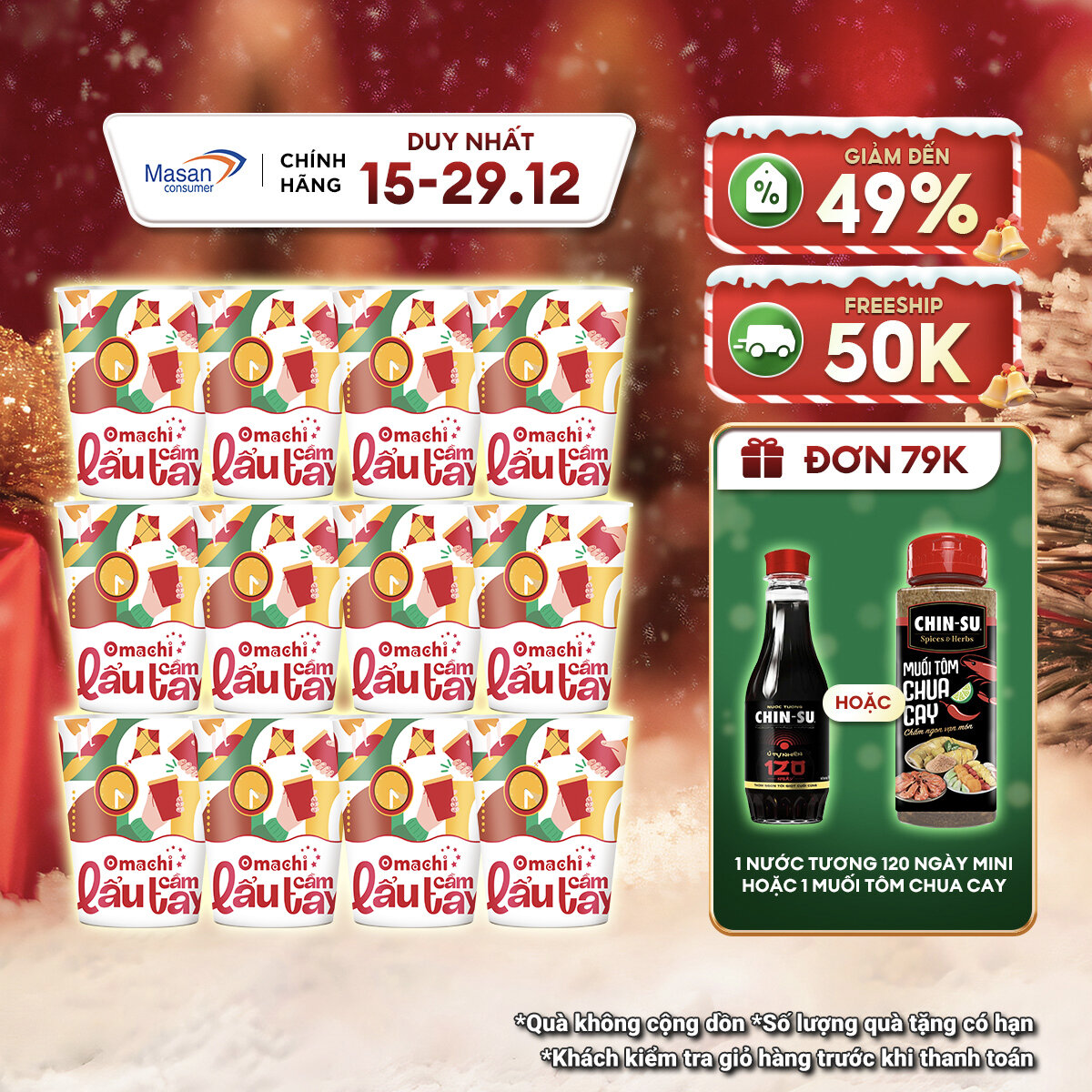   15.12-29.12 Voucher 18% CHO ĐƠN TỪ 199K Mì Omachi trộn lẩu cầm tay hương vị lẩu tôm hùm phô mai ly x 81gr 