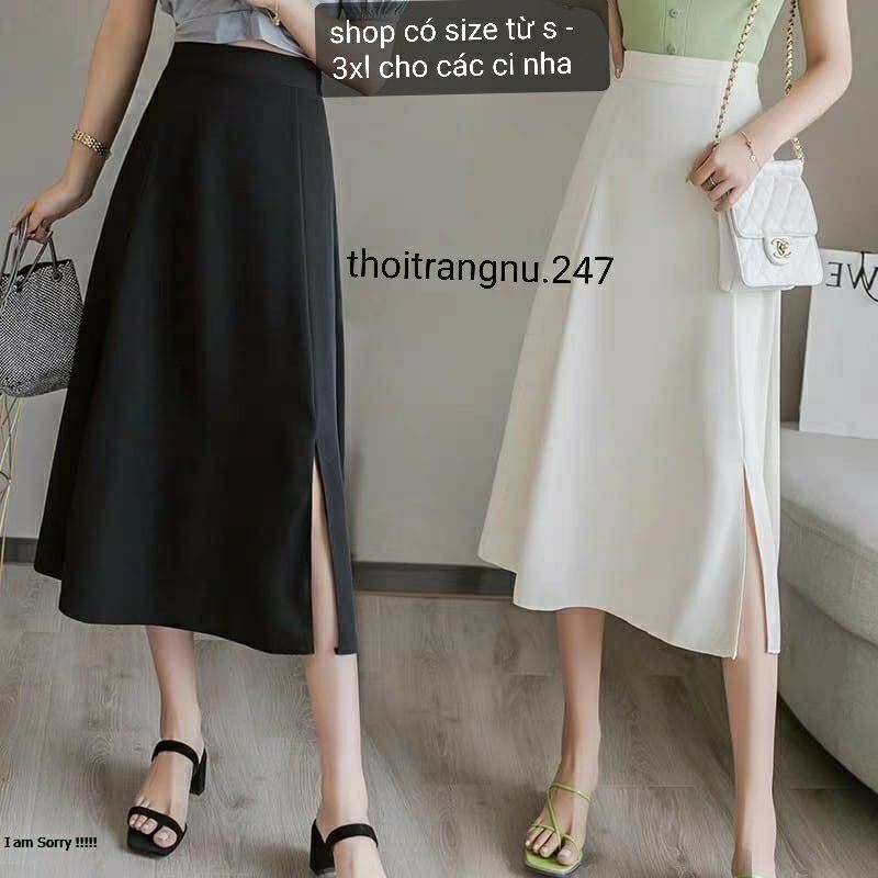 808 chân váy A,chân váy A xẻ cạnh dài.