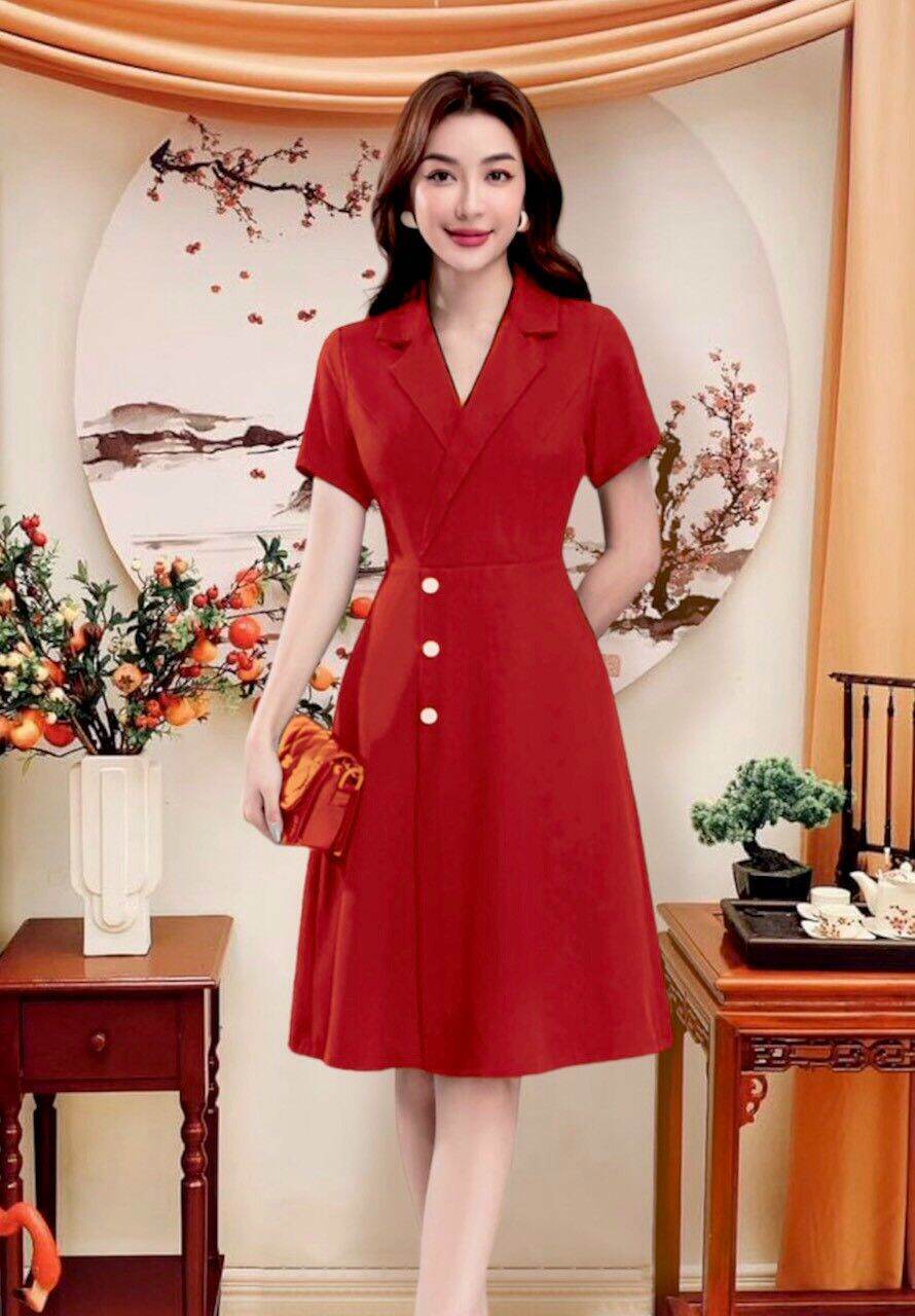 Đầm cổ vest công sở lịch sự, sang trọng