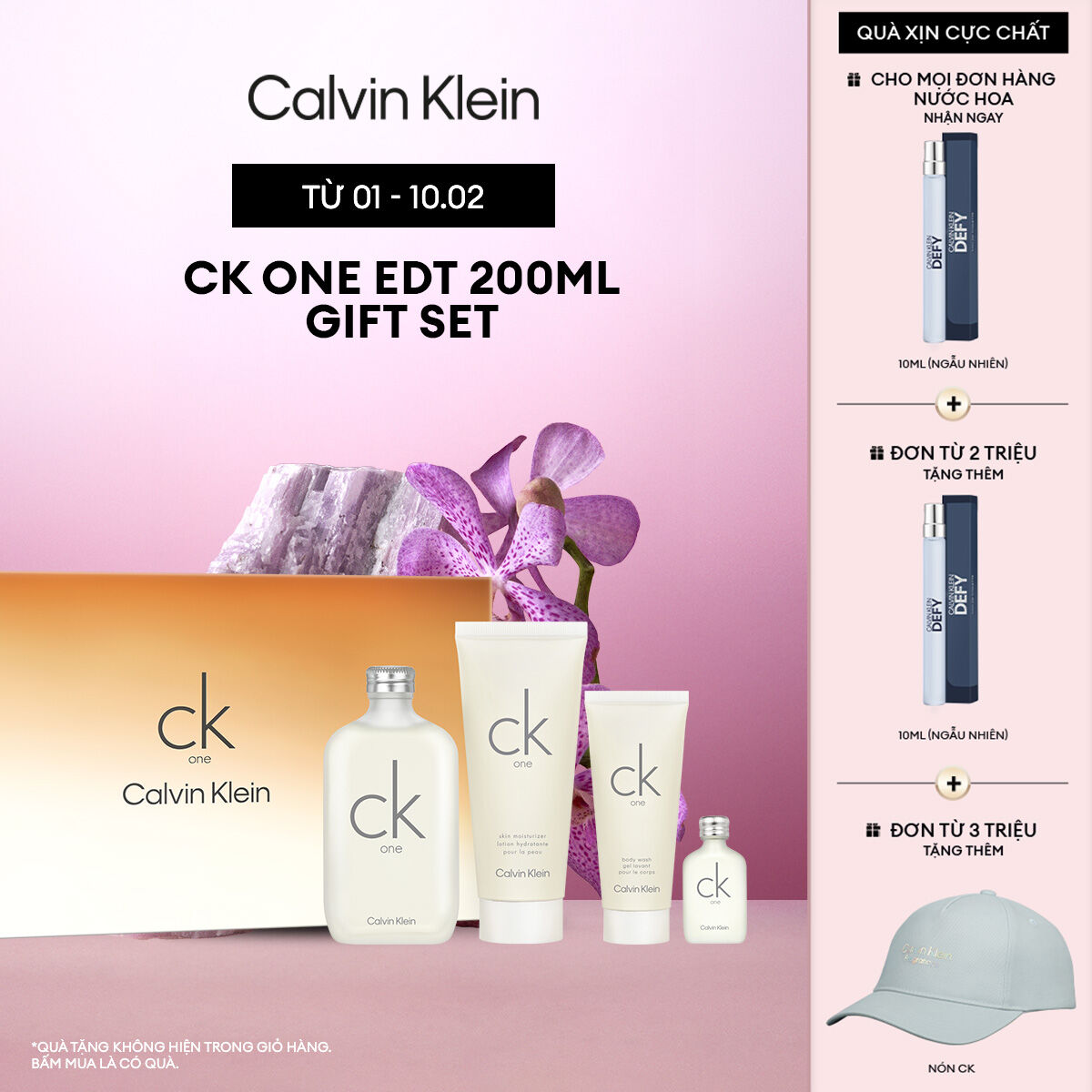 Bộ sản phẩm Nước hoa Nam Nữ Calvin Klein CK One EDT 200ml + Body Lotion 200ml + Sữa Tắm 100ml + CK O