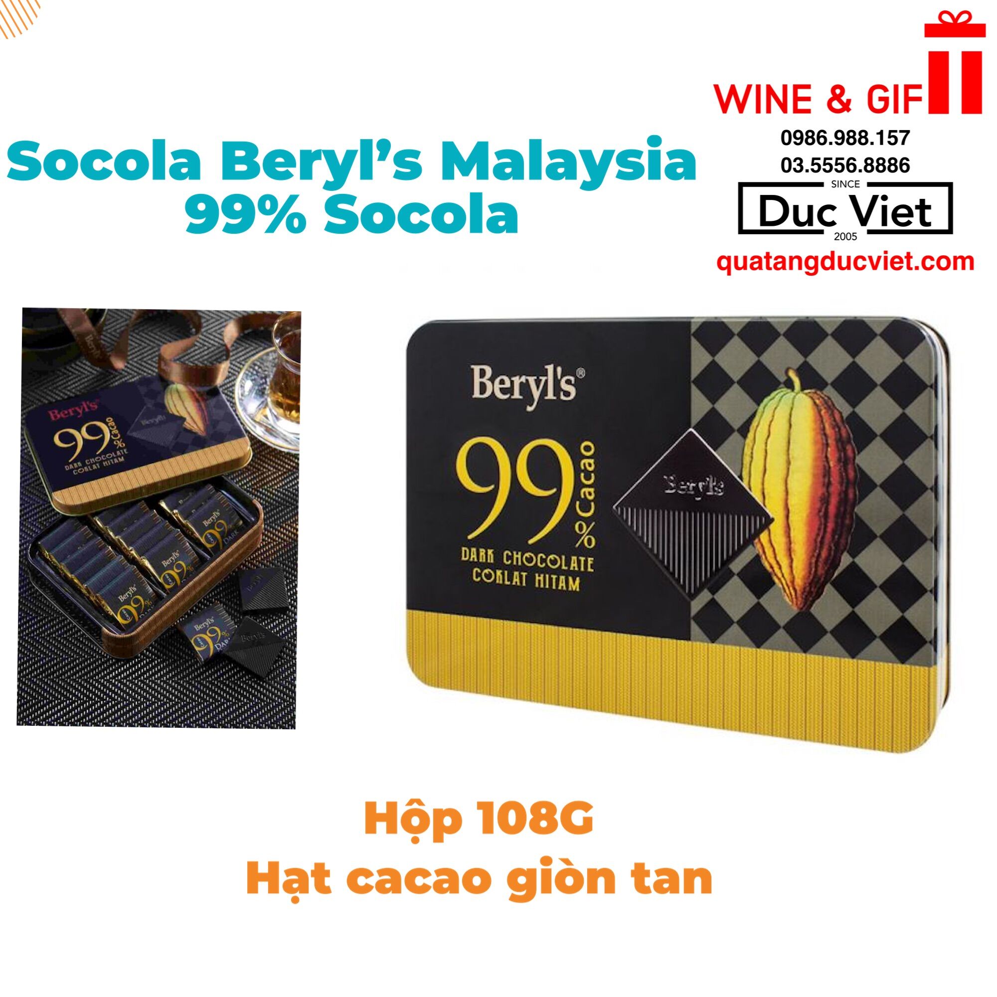 Socola -dark chocolate 99% cocoa 108g