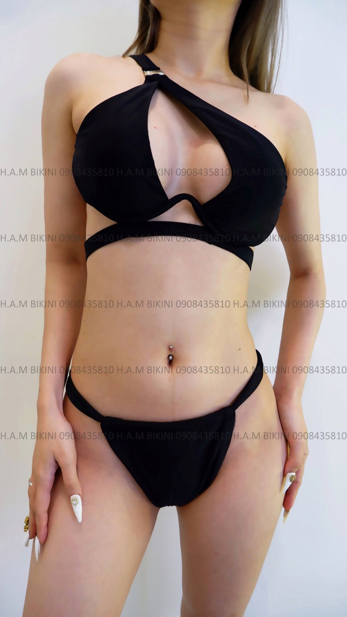 HAM58 Bikini 2 mảnh lệch vai cột dây cutout bụng