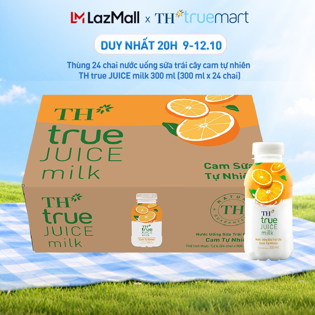 Thùng 24 chai nước uống sữa trái cây TH true JUICE milk cam tự nhiên 300 ml (300 ml x 24)