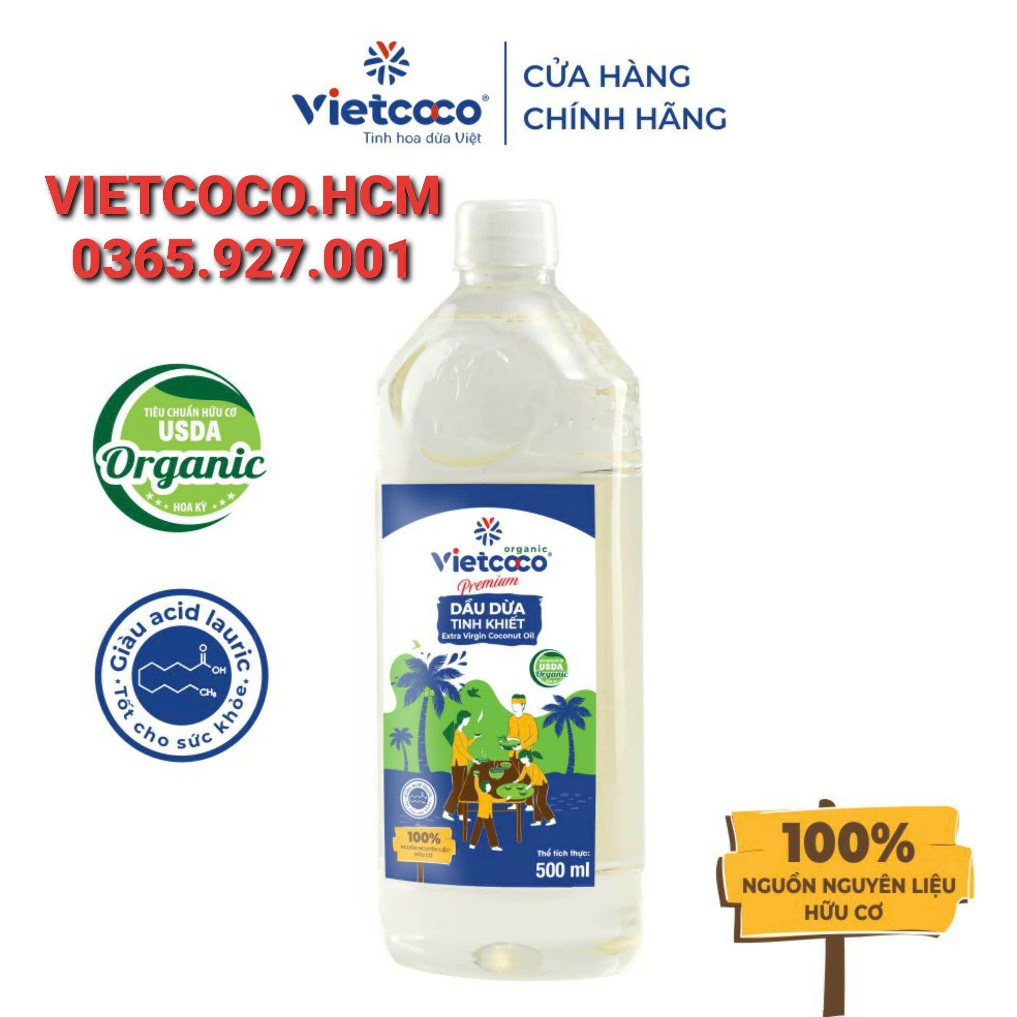 1 Chai dầu dừa tinh khiết organic Vietcoco 500ml, Date mới