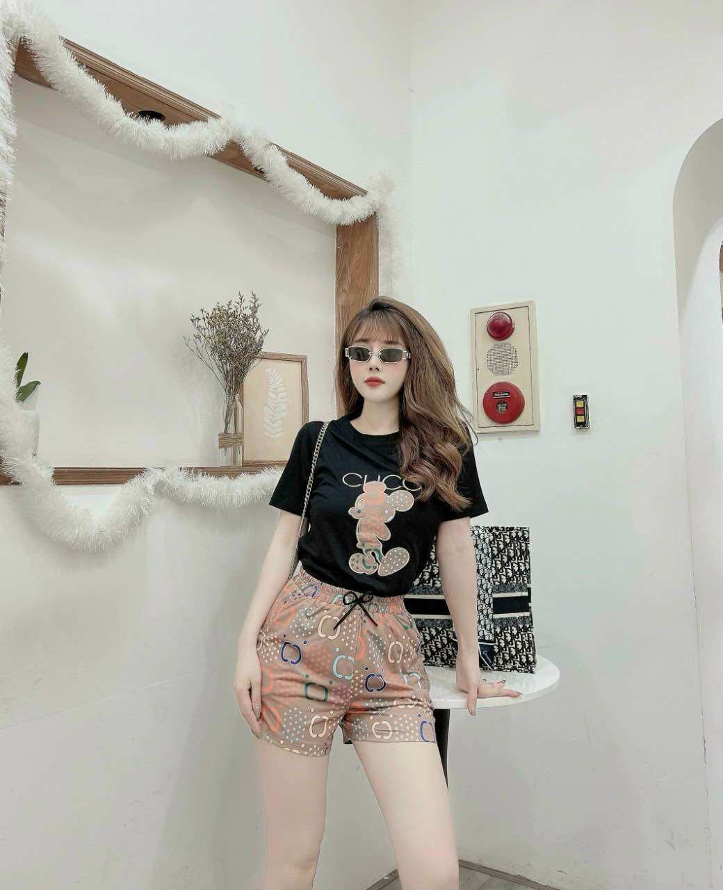 SÉT BỘ SHORT COTTON THÊU CHUỘT PHỐI 3D CAO CẤP