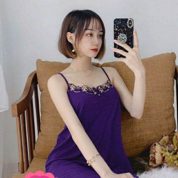 Lace Elastic Two-Strap Nightgown A76