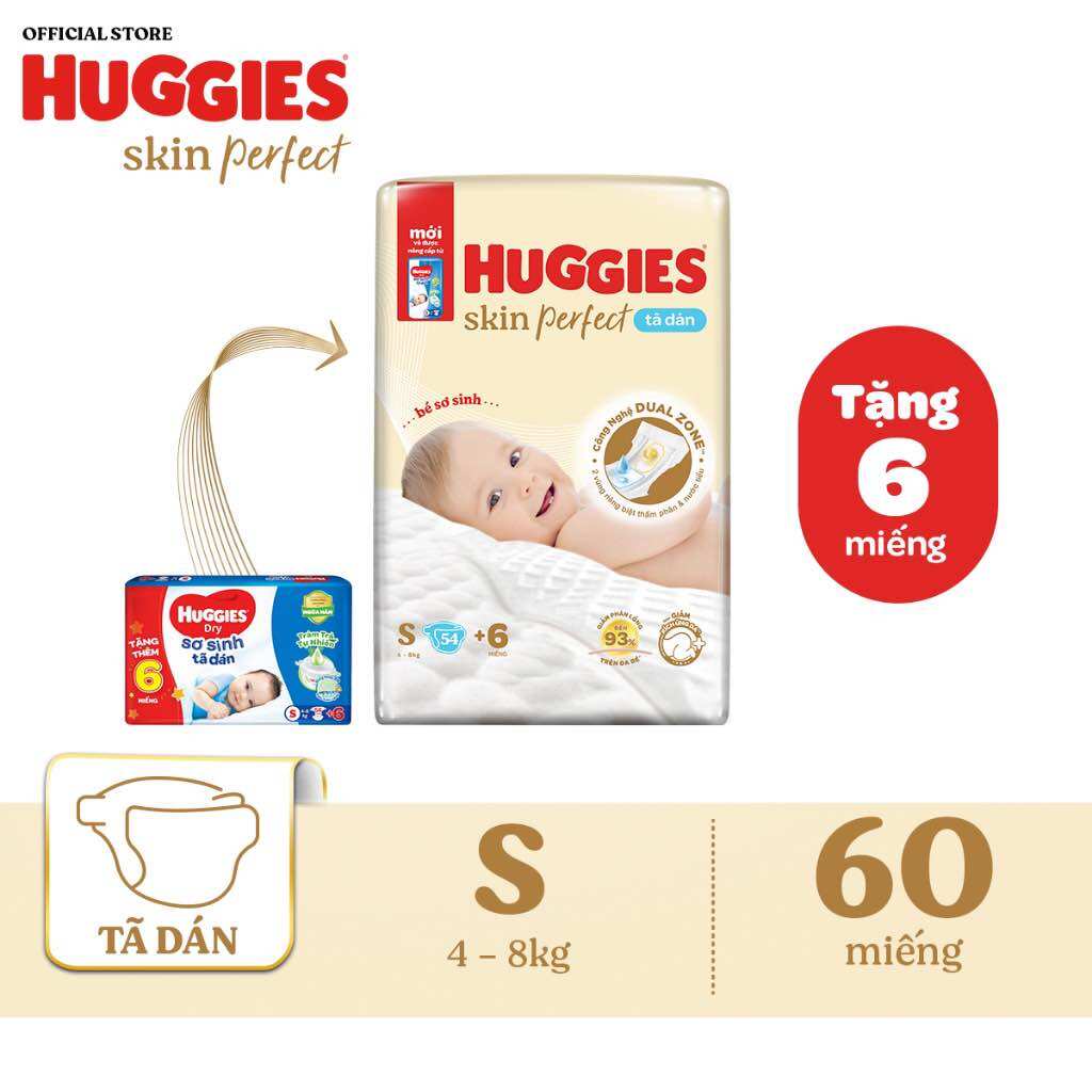 Tã dán sơ sinh huggies S54 cho trẻ từ 4-8kg