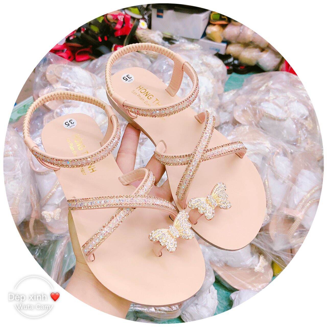 Sandal đóng 2 dây chéo quai đính đá
