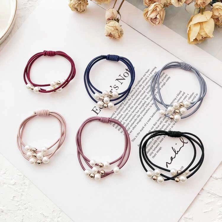 Set 100 dây cột tóc hạt trai