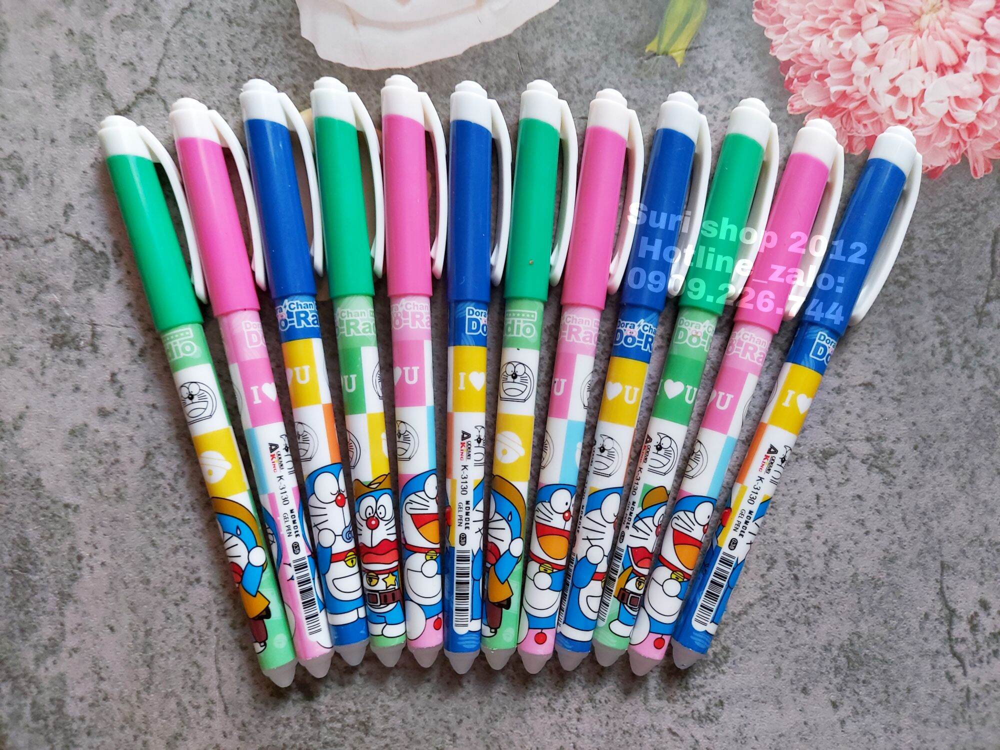 Hộp 12 cây bút gel mực tím xoá được hoạ tiết hoạt hình phù hợp cho lứa tuổi học sinh