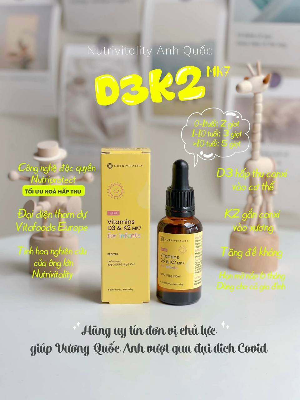 Vitamin D3K2 Anh Quốc Nutrivitality (8/2023)