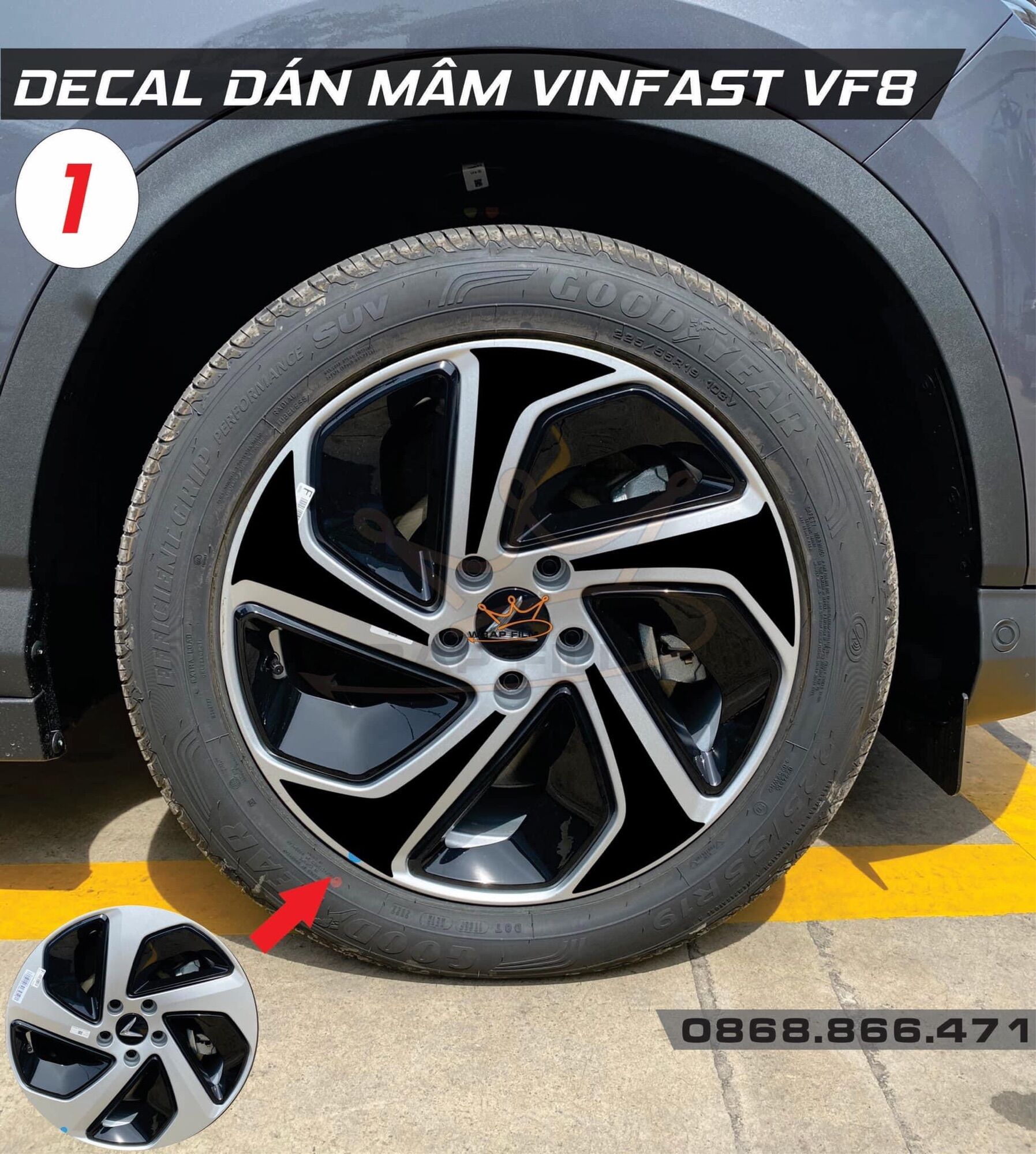 Decal dán mâm Vinfast VF8 ( bộ 5 bánh)