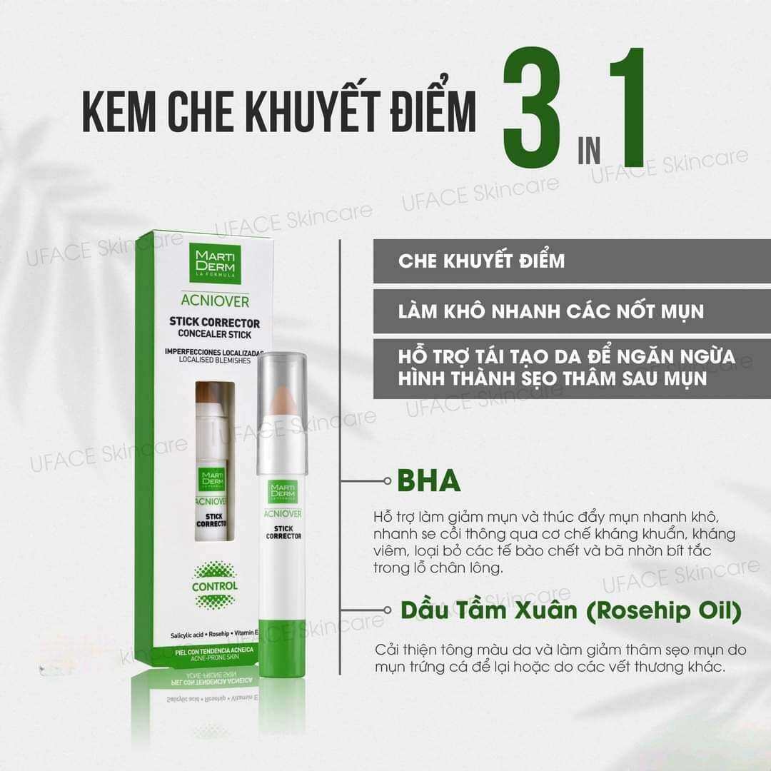 Bút che khuyết điểm & làm giảm mụn - MartiDerm Acniover Cover Stick Corrector (15ml)