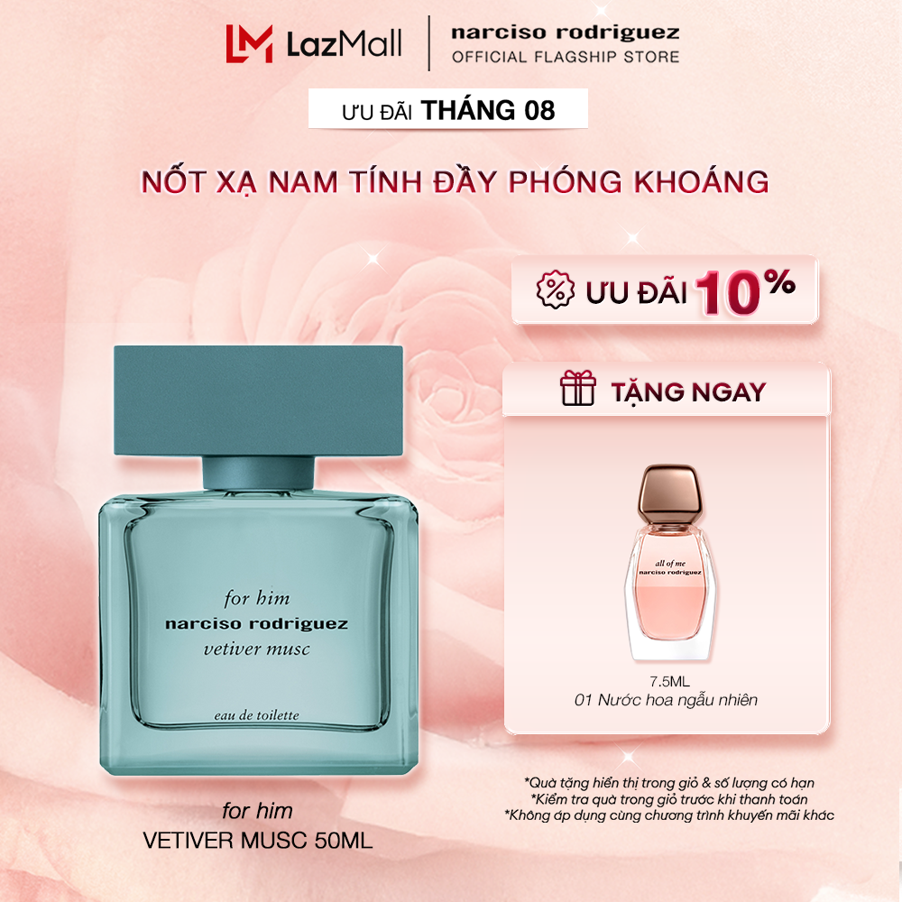 [DUY NHẤT THÁNG 8 | ƯU ĐÃI ĐẾN 10% + QUÀ TẶNG NƯỚC HOA 7.5ML] Nước hoa nam Narciso Rodriguez For Him Vetiver Musc 50ml