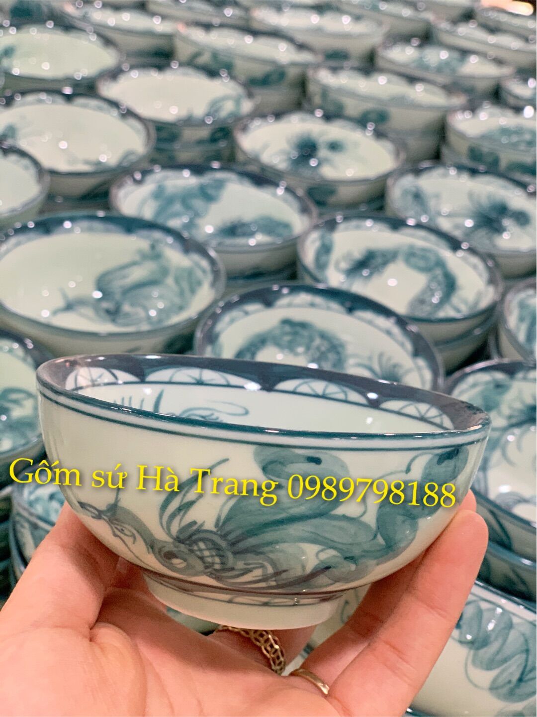 Combo 10 bát cơm gốm sứ Bát Tràng hoạ tiết rồng phượng