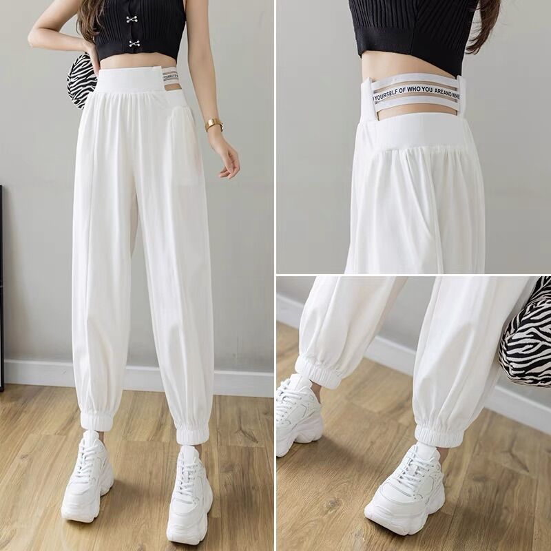 Quần jogger thể thao nữ bo gấu chất poly mặc mùa hè