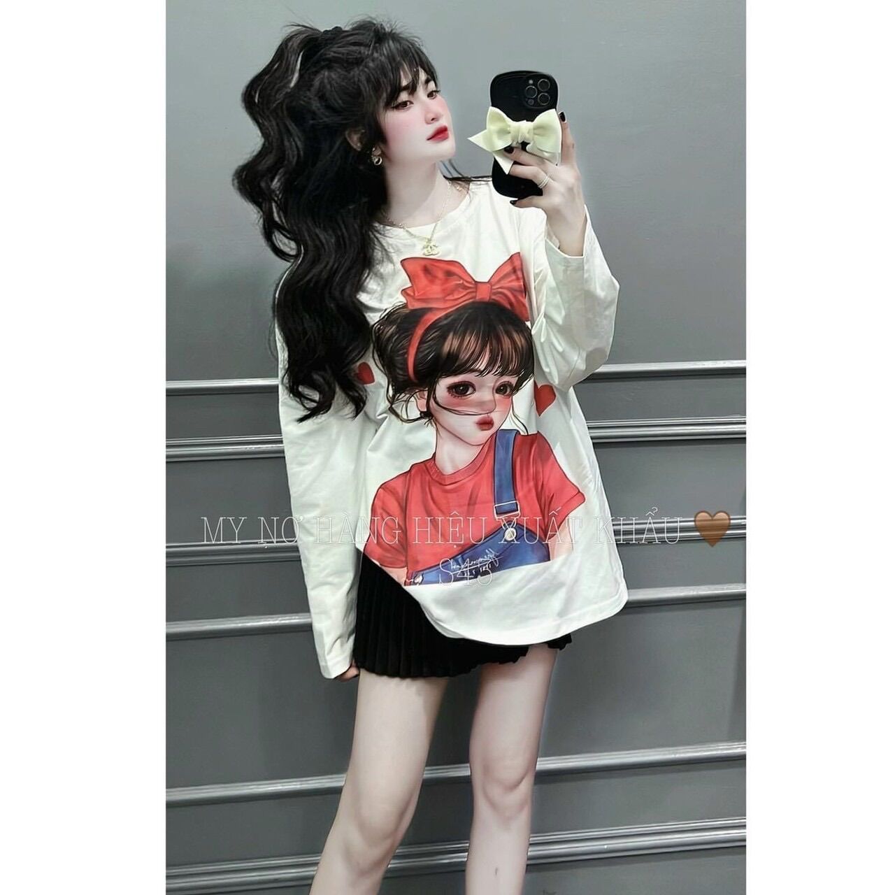 ÁO THUN IN SIÊU ĐẸP CÔ GÁI ĐEO NƠ LN