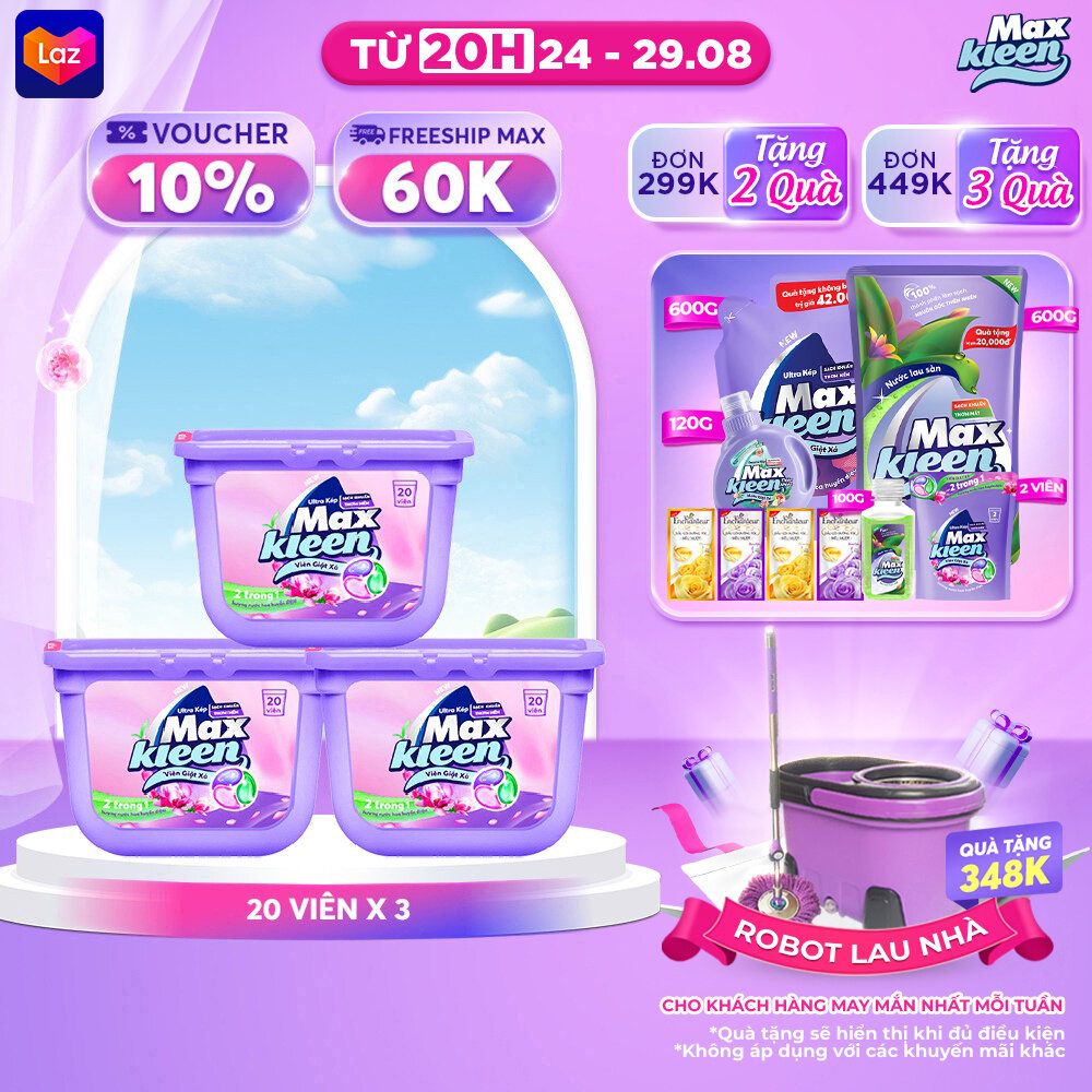 Combo 3 Hộp viên giặt xả MaxKleen hương Nước hoa Huyền diệu