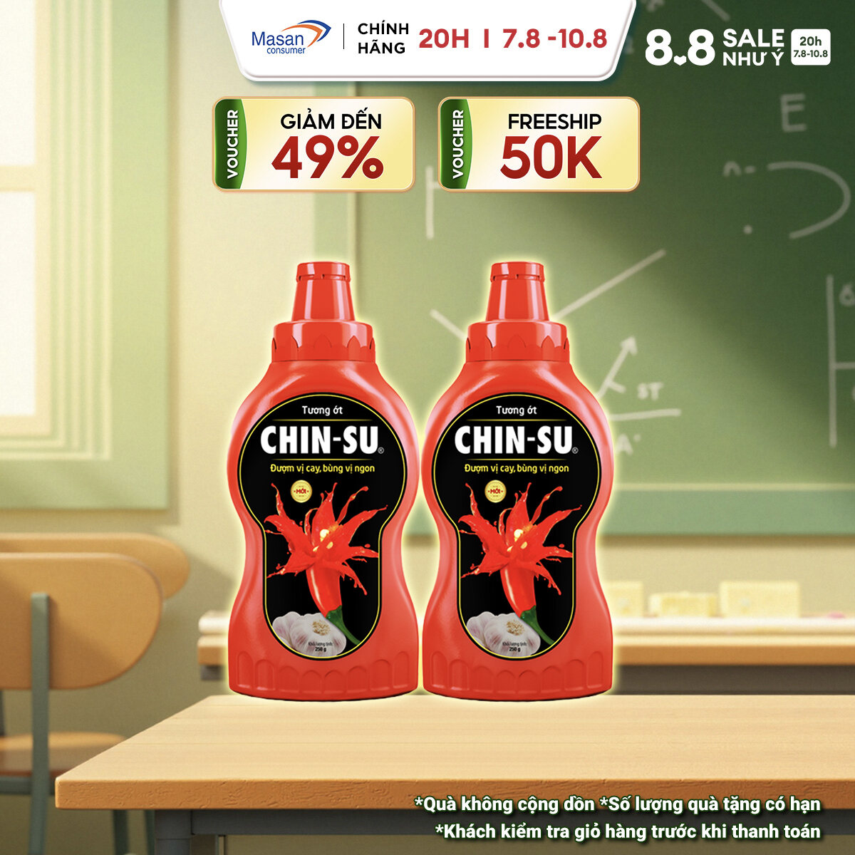 [20h 7.8 -10.8  Voucher 18% CHO ĐƠN TỪ 199k]Combo 2 Tương Ớt CHIN-SU 250G (Bao bì có thể thay đổi theo đợt nhập hàng)