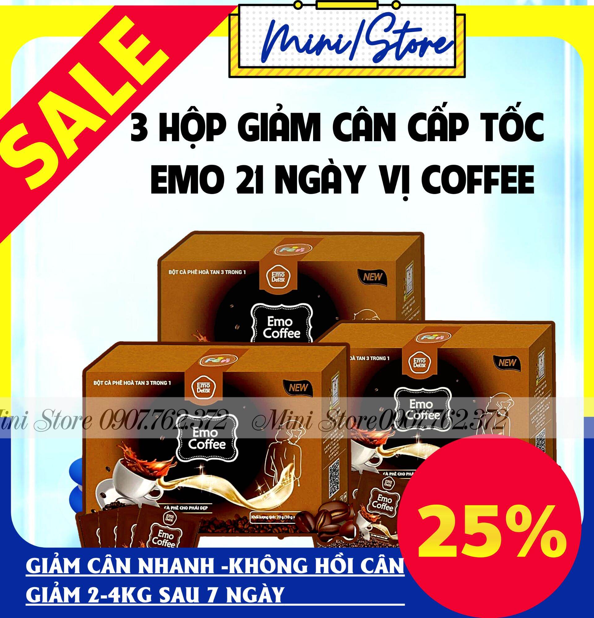 Sỉ 3 HỘP COFFEE GIẢM CÂN EMOSLIM/ tặng kem qua