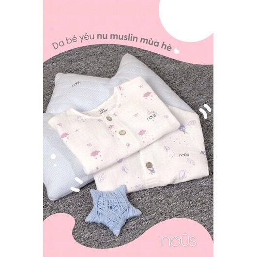 Bộ nous cộc xô muslin mềm mại cho bé 0-9m