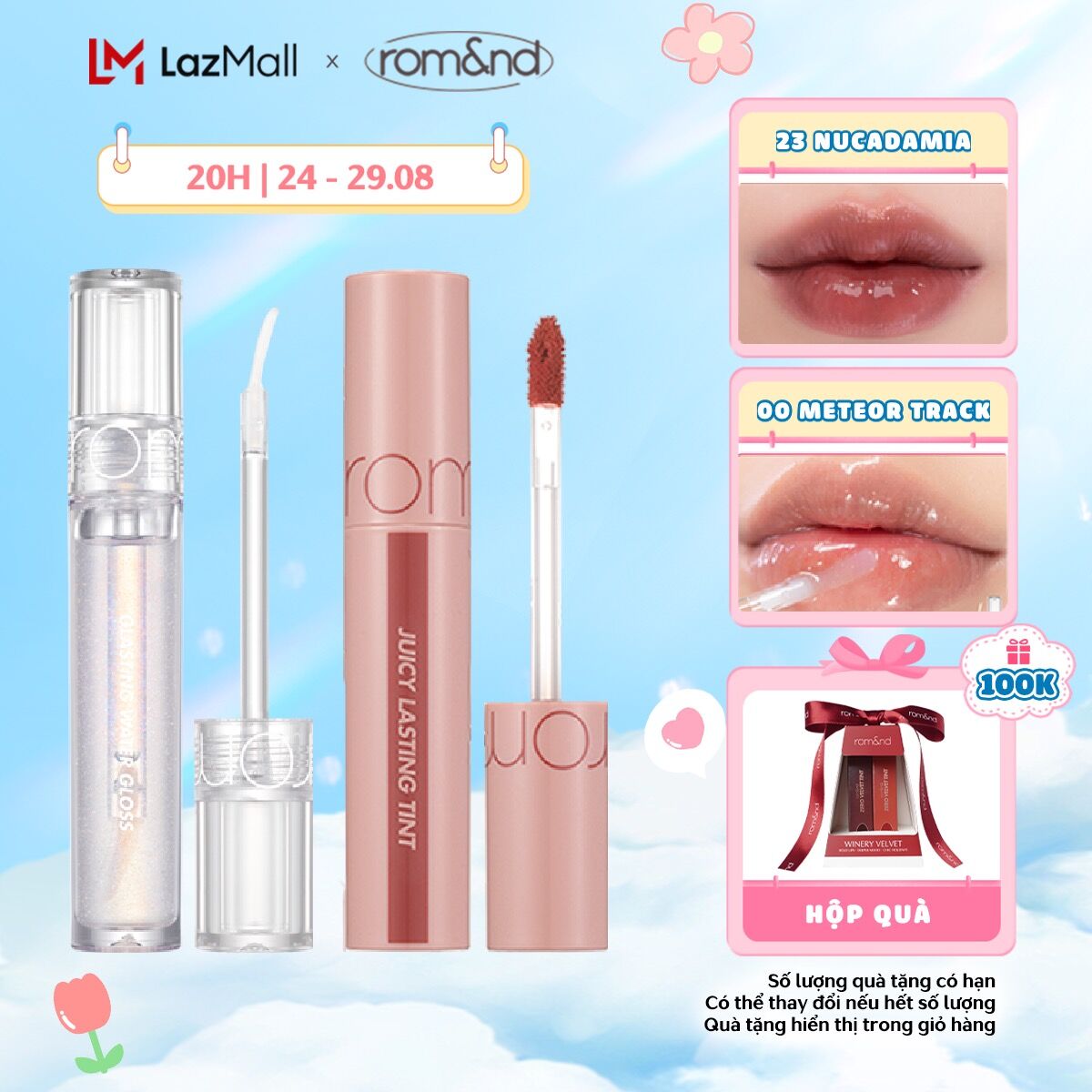 Combo Son Tint Romand Juicy Lasting Tint + Son Bóng Romand Glasting Water Gloss