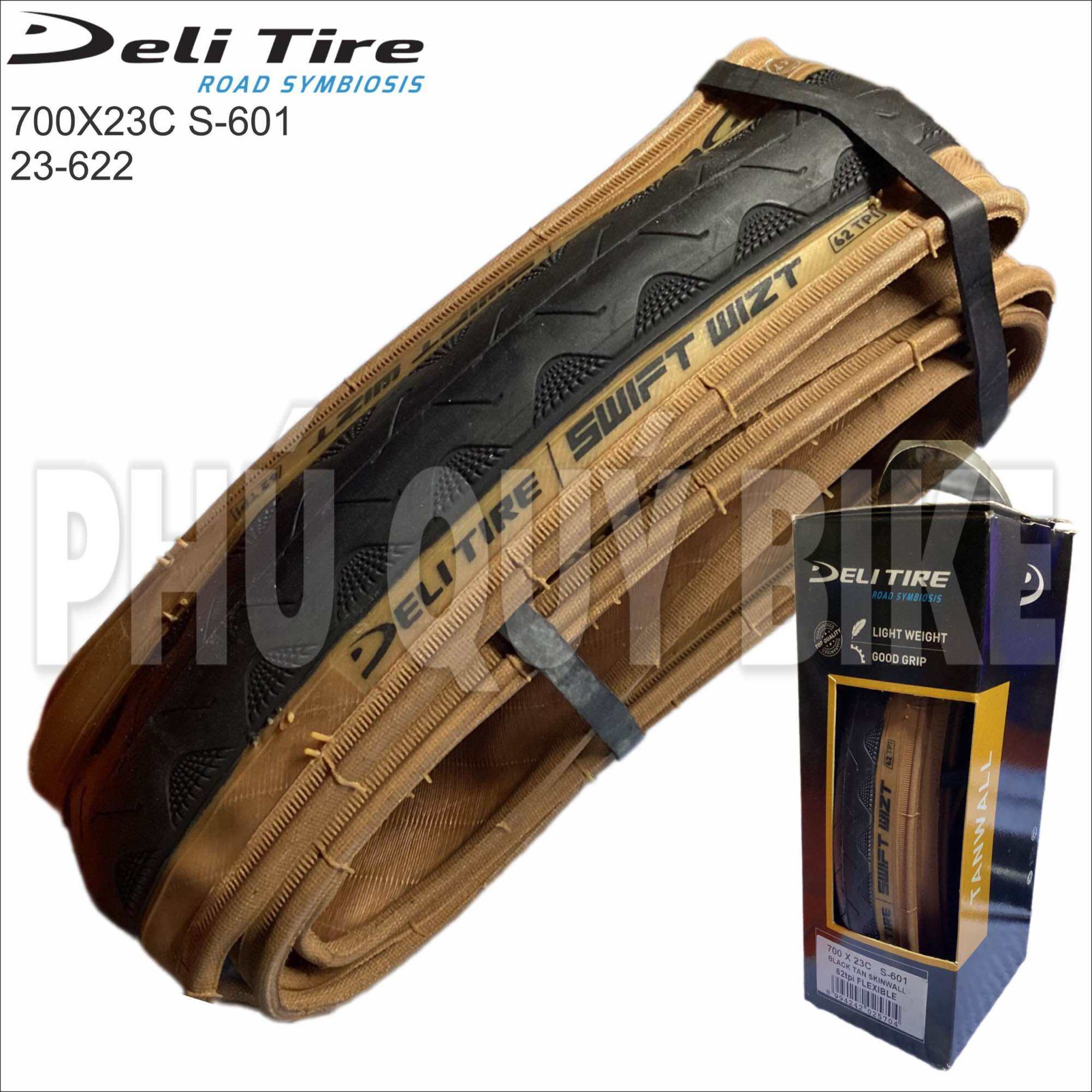 Vỏ Gấp Xe Đạp DELI 700x23c Hông Nâu TAN SKINWALL